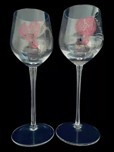 Long-stem cocktail glasses pair with hand etched heart design in pink and gold - Picture 1 of 14