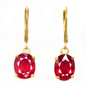 925 STERLING SILVER PIGEON BLOOD RED RUBY OVAL CUT 10x8 MM. DANGLE EARRINGS - Picture 1 of 10