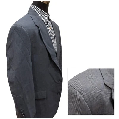 46L Palm Beach 100% Lana Abrigo Deportivo Blazer Traje Chaqueta Azul Gris Glen Check Para Hombres Foto 1 de 4