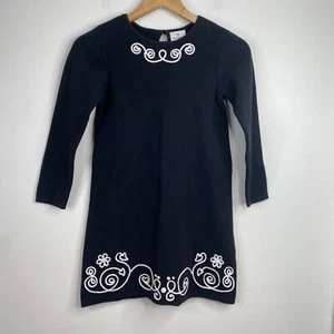 Hanna Andersson Milano Knit Dress Embroidered Black White Holiday Christmas 10 - Picture 1 of 11