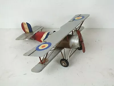 Flugzeug Blechspielzeug Silberfarbener Doppeldecker Roter Propeller Antik Stil • 39.90€