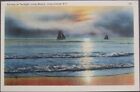 Long Beach, Long Island, Ny 1940 Linen Postcard: Sailboats, Twilight - New York
