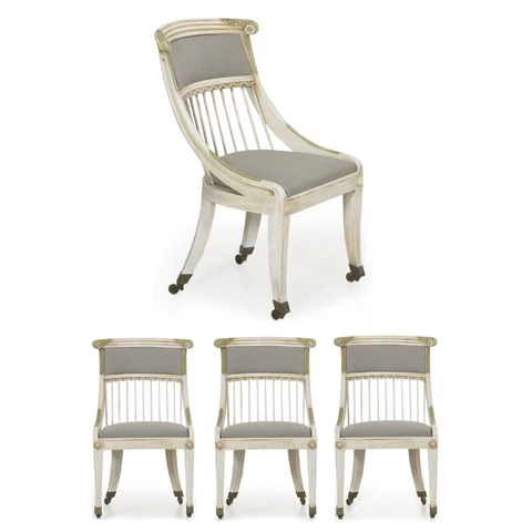 Set of Four Neoclassical White Painted Gondola Side Chairs, 20th Century Cover