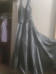 JS Collections Halter Neck Gown - metallic pewter color, size 8 - Picture 1 of 5