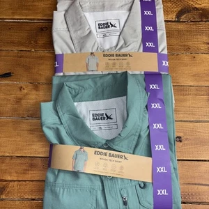 Eddie Bauer Shirt Lot x2 Men XXL Green/Grey Fishing Vented Short Sleeve UPF NEW - Picture 1 of 4