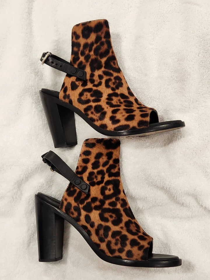 RAG & BONE Wyatt Open Toe Brown Beige Cowhide Leopard Sandals Sz 39.5 - Image 1 of 4