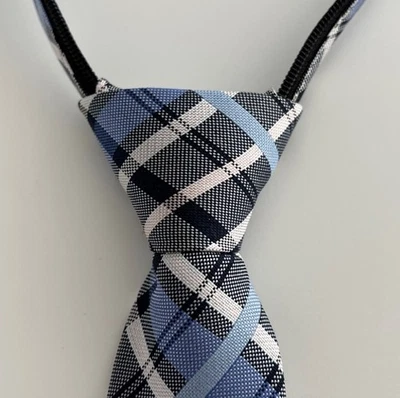 Corbata de seda Nordstrom para niños fácil de ajustar preatada azul gris a cuadros con cremallera Foto 1 de 4
