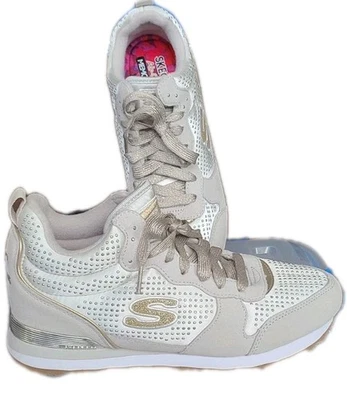 Skechers Mujer Tacón de Cuña Alto Vuelo Taupe Dorado Brillo Brillante Talla 8.5 ¡NUEVO! Foto 1 de 4