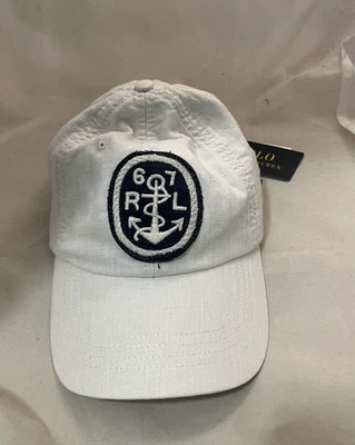 POLO RALPH LAUREN MENS BRAND NEW NAUTICAL PATCH LINEN HAT WHITE O/S 1 OF 1 - Image 1 of 4