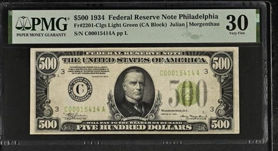 1934 $500 Federal Reserve Note Fr.2201-Clgs -- PMG 30 VF - Image 1 of 3