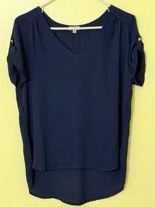 LILY WHITE Women’s Short Sleeve Pullover Top V-Neck Navy Size M - Picture 1 of 10