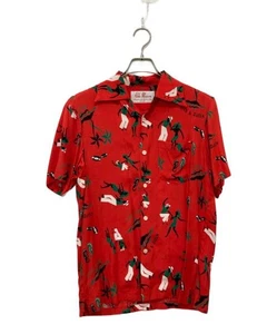 Aloha Blossom Hawaiian Aloha Shirt RED Rayon Japan Men Size:38 Rank:B - Picture 1 of 7