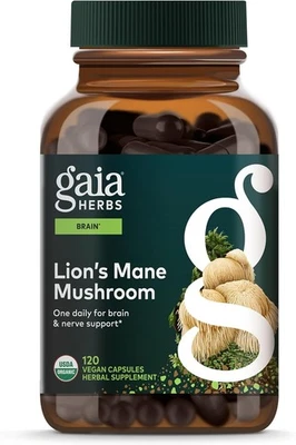 Hongo melena de león Gaia Herbs 120 cápsulas veganas - apoyo cerebral y nervioso Foto 1 de 4