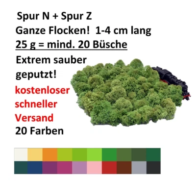 Muwse ohne Dreck ca 20 Büsche Bäume Hecken Rentier- Islandmoos Spur N/Z - 25g - Bild 1 von 3
