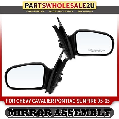2x Black Manual Mirror for Chevrolet Cavalier 1995-2005 Pontiac Sunfire 95-05 - Image 1 of 4