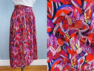 80s 90s Tropical Skirt W26 Loud  Wild Print Full Circle Midi A-Line Vintage - Image 1 of 4