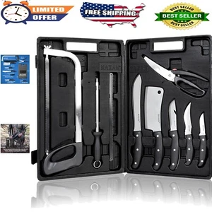 Portable Game Processing Set with Stainless Steel Knives and Shears - 13 Pieces - Picture 1 of 8