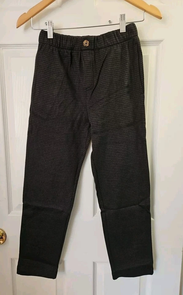 NWT HANNA ANDERSSON TONAL BLACK GINGHAM PULL ON  JACQUARD KNIT PANTS 140 10 $50 - Image 1 of 4
