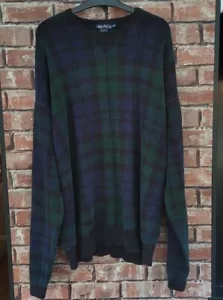 Vintage 90's Nautica Black Green 100% Cotton Plaid Knit Pullover Jumper XL Tall - Picture 1 of 7