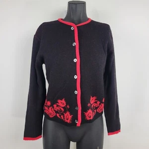 Cárdigan Suéter Vintage Koret of California Negro y Rojo Botón Delantero Para Mujer S - Imagen 1 de 7