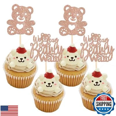 Paquete de 24 adornos para cupcakes Rsstarxi We Can Bearly Wait brillo oso baby shower  Foto 1 de 4