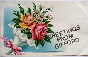Greetings from Gifford Rose Bouquet Embossed Postcard micah glitter - Picture 1 of 2