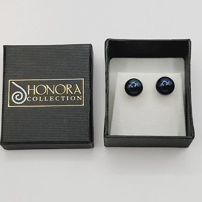 Honora Dark Blue Freshwater Cultured Pearl Pierced Stainless Stud Earrings w Box - Image 1 of 4