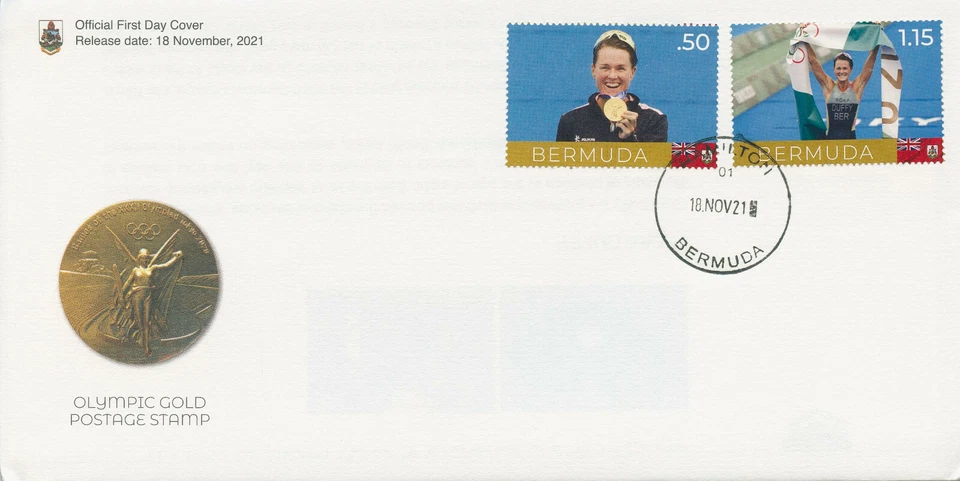 Bermuda 2021 FDC Olympics Stamps Flora Duffy Gold Medal Tokyo 2020 4v Set - Image 1 of 1