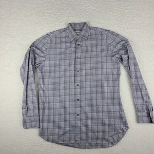 Brioni Dress Shirt Mens Medium Purple Gray Plaid 100% Cotton Button Up - Picture 1 of 11