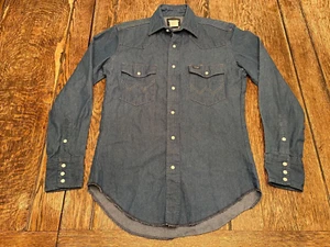 WRANGLER men's S small blue Denim Pearl Snap Up long sleeve Western Jean Shirt - Picture 1 of 4