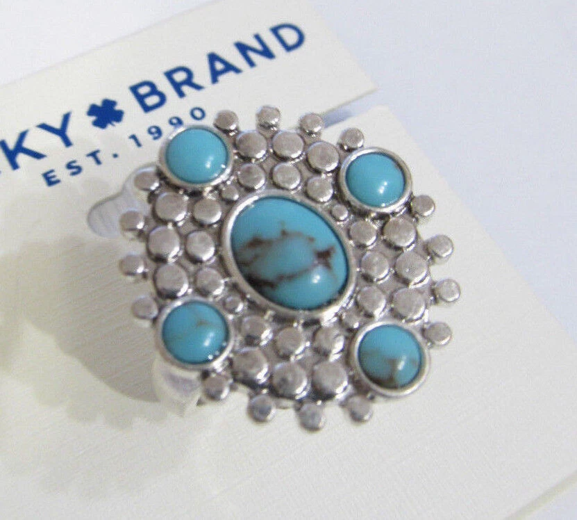 Lucky BRAND Silver Tone Stone Statement Ring Size 7 Lj21