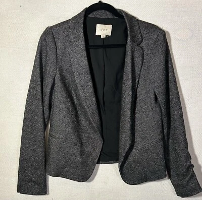 Loft Black White Wool Blend Open Front Blazer Size 6 - Image 1 of 4