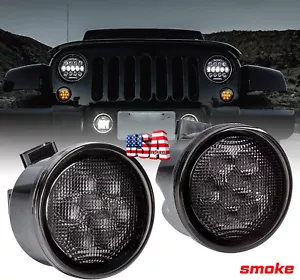 Par de luces de giro LED para parrilla delantera lentes de humo para Jeep Wrangler JK 2007-17 - Imagen 1 de 7