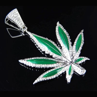 1.00 克拉真莫桑石 14k 镀白金珐琅涂层大麻吊坠 2 — 第 1/4 张图片