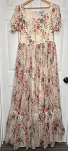 Jessakae Violette Womens XL Dress, Ivory Floral Maxi Valentines Day Cottage core - Picture 1 of 9