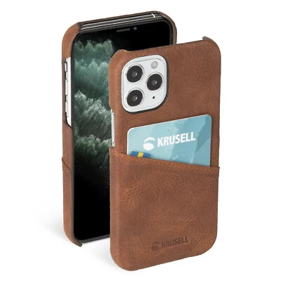 Funda protectora de cuero genuina hecha a mano Krusell para iPhone 12 Pro Max - marrón coñac Foto 1 de 3