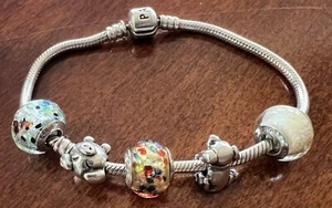 Authentic Pandora Ale Sterling Silver Snake Bracelet w/ Italy Murano Glass Charm - Picture 1 of 6