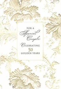 Happy 50 50th Golden Anniversary Couple Gold Leaves & Flowers Hallmark Card - Picture 1 of 3