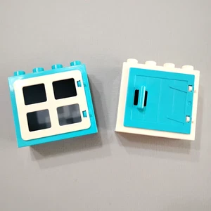 Lego Duplo Azure Blue/White Door Window Frame x2 Brick Block C2 - Picture 1 of 2