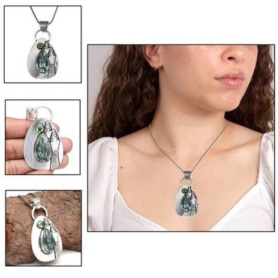 Collar Regalo Serafinita Piedras Preciosas Joyería Hecho a Mano 18" Natural Foto 1 de 4