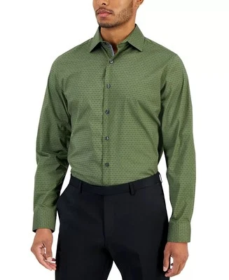 Camisa de vestir Bar III para hombre 14-14,5 32/33 verde oliva ajustada geoimpresión elástica Foto 1 de 4
