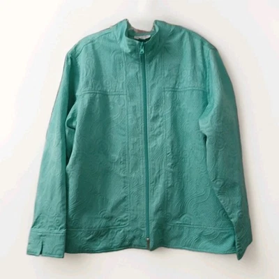 Coldwater Creek Women's Lightweight Textured Full Zip Jacket Aqua Green Size 1X - Image 1 of 4