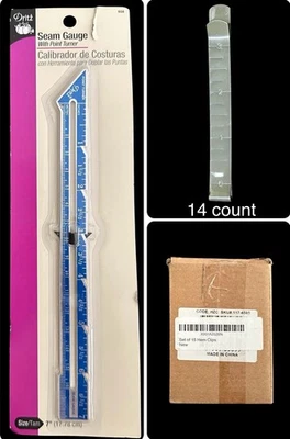 Sewing Tools: 14 Hem Clips & Dritz 7” Seam Gauge w/Point Turner - Image 1 of 4