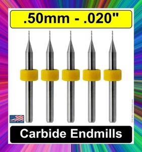 FIVE Pieces .020" .5mm Two Flute End Mills UP Cut Carbide 1/8" Shanks UMT102 - Picture 1 of 6