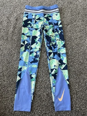 Legging Nike Dri Fit para niñas, niñas grandes, azules y verdes, florales Foto 1 de 3