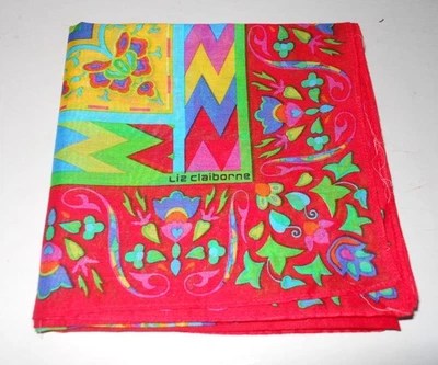 NUEVO SIN ETIQUETAS BUFANDA VINTAGE LIZ CLAIBORNE MUJER 100% ALGODÓN - 24" X 24" - ENCANTO MUY RARO Foto 1 de 4