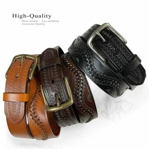 Western Engraved Hand-Woven Braided Genuine Full Leather Belt 1-1/2" Wide - Picture 1 of 8