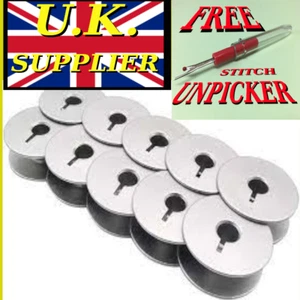 10 X PREMIUM ALUMINIUM BOBBINS FOR INDUSTRIAL  MACHINES+ FREE UNPICKER - Picture 1 of 3