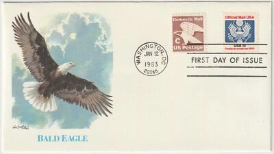 1983 USA FDC - Bald Eagle - C Domestic Mail Stamp & 1 Cent Official Mail Stamp - image 1 of 2