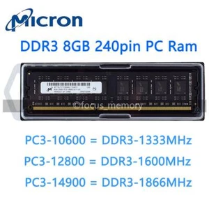 Micron 8GB 16GB 1333 MHz 1600 MHz 1866 MHz DIMM 240-pin Desktop Non-ECC Memory - Picture 1 of 9